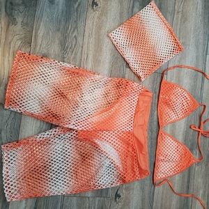 Bikini set Orange white mesh 3.piece size XL